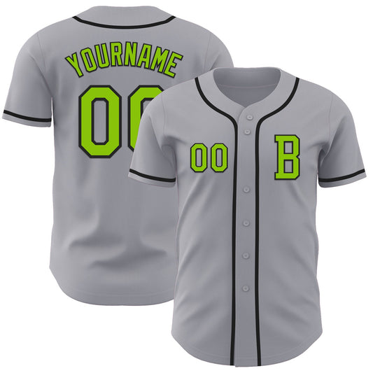 Custom Gray Neon Green-Black Authentic Baseball Jersey - Sky-Custom