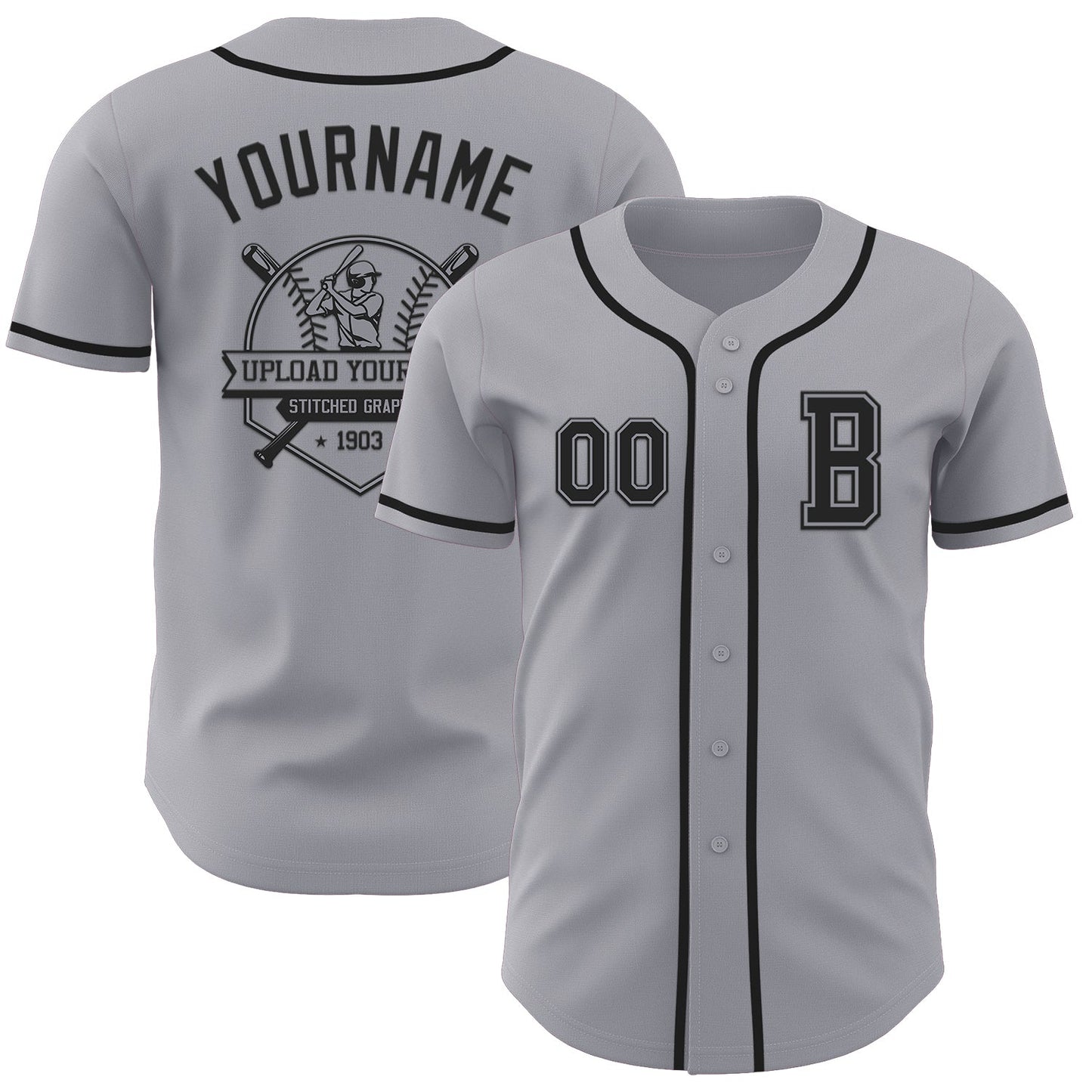 Custom Gray Black Authentic Baseball Jersey - Sky-Custom