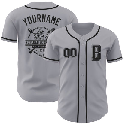 Custom Gray Black Authentic Baseball Jersey - Sky-Custom
