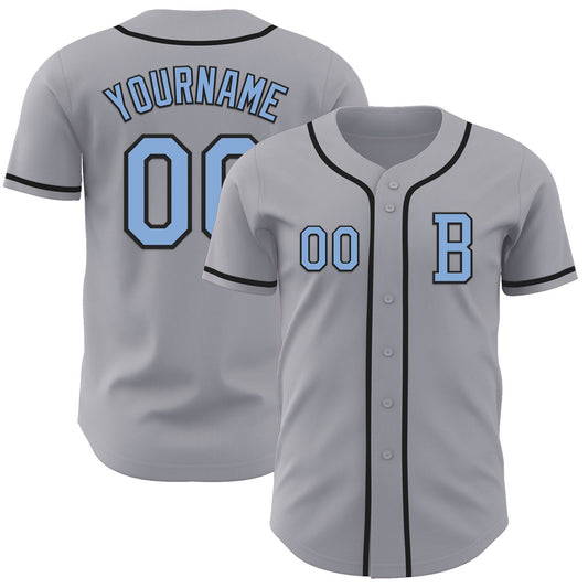 Custom Gray Light Blue-Black Authentic Baseball Jersey - Sky-Custom