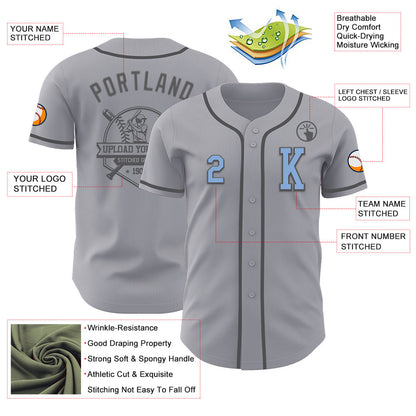 Custom Gray Light Blue-Steel Gray Authentic Baseball Jersey - Sky-Custom
