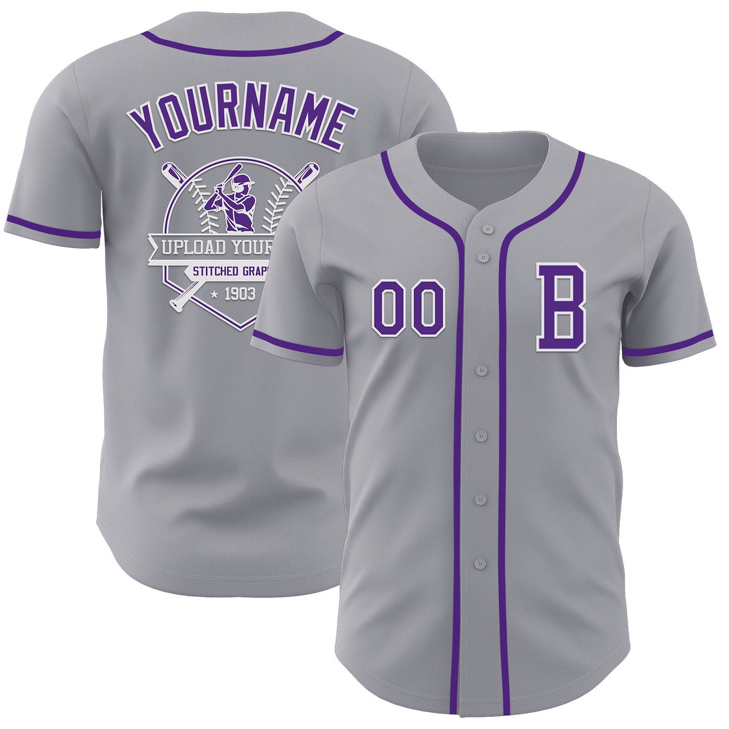 Custom Gray Purple-White Authentic Baseball Jersey - Sky-Custom