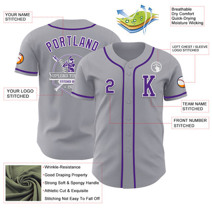 Custom Gray Purple-White Authentic Baseball Jersey - Sky-Custom