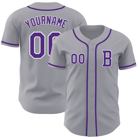 Custom Gray Purple-White Authentic Baseball Jersey - Sky-Custom