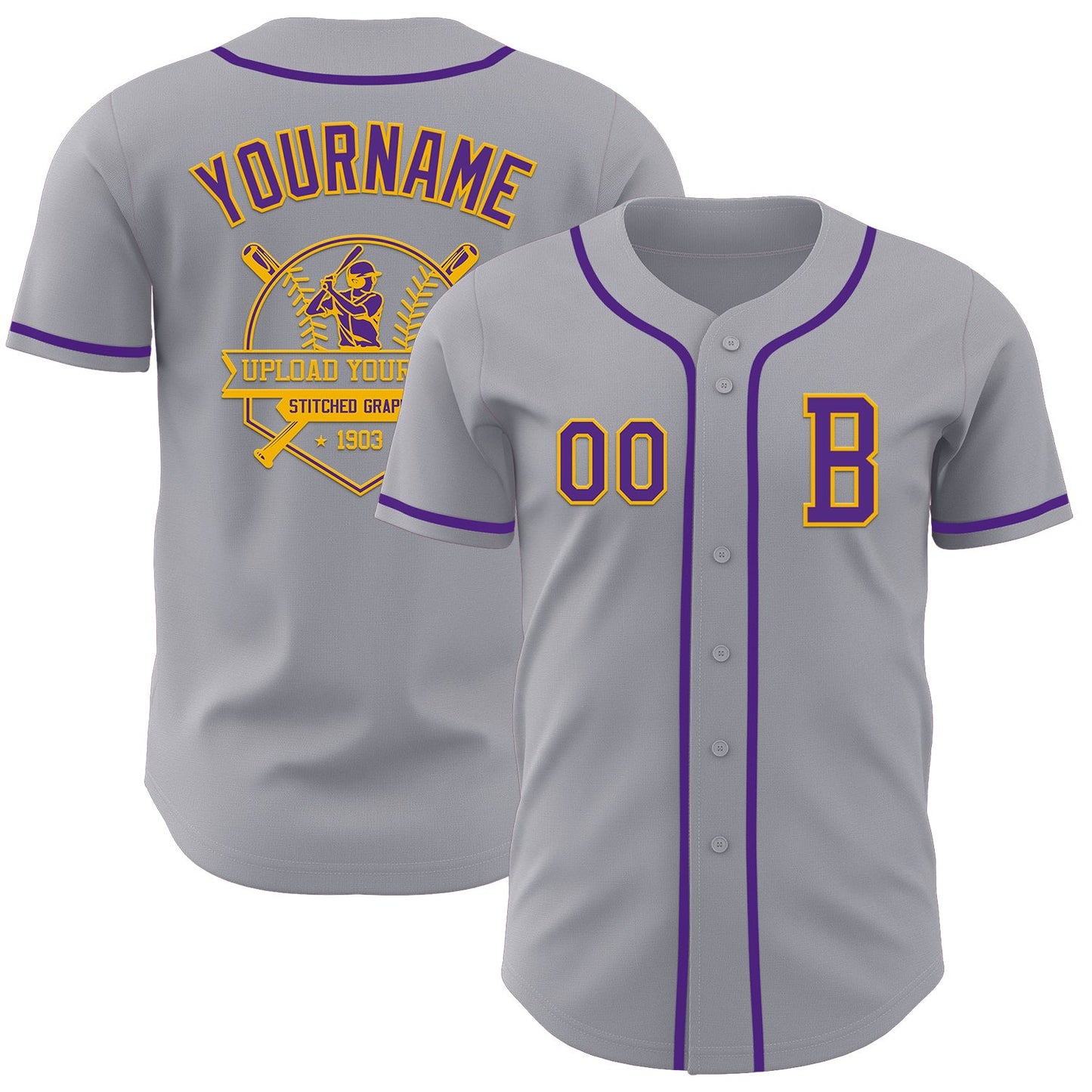 Custom Gray Purple-Gold Authentic Baseball Jersey - Sky-Custom