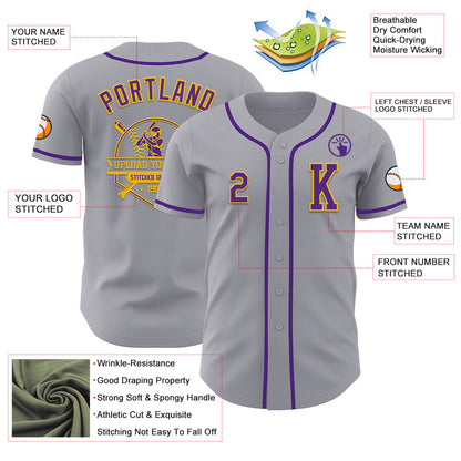 Custom Gray Purple-Gold Authentic Baseball Jersey - Sky-Custom