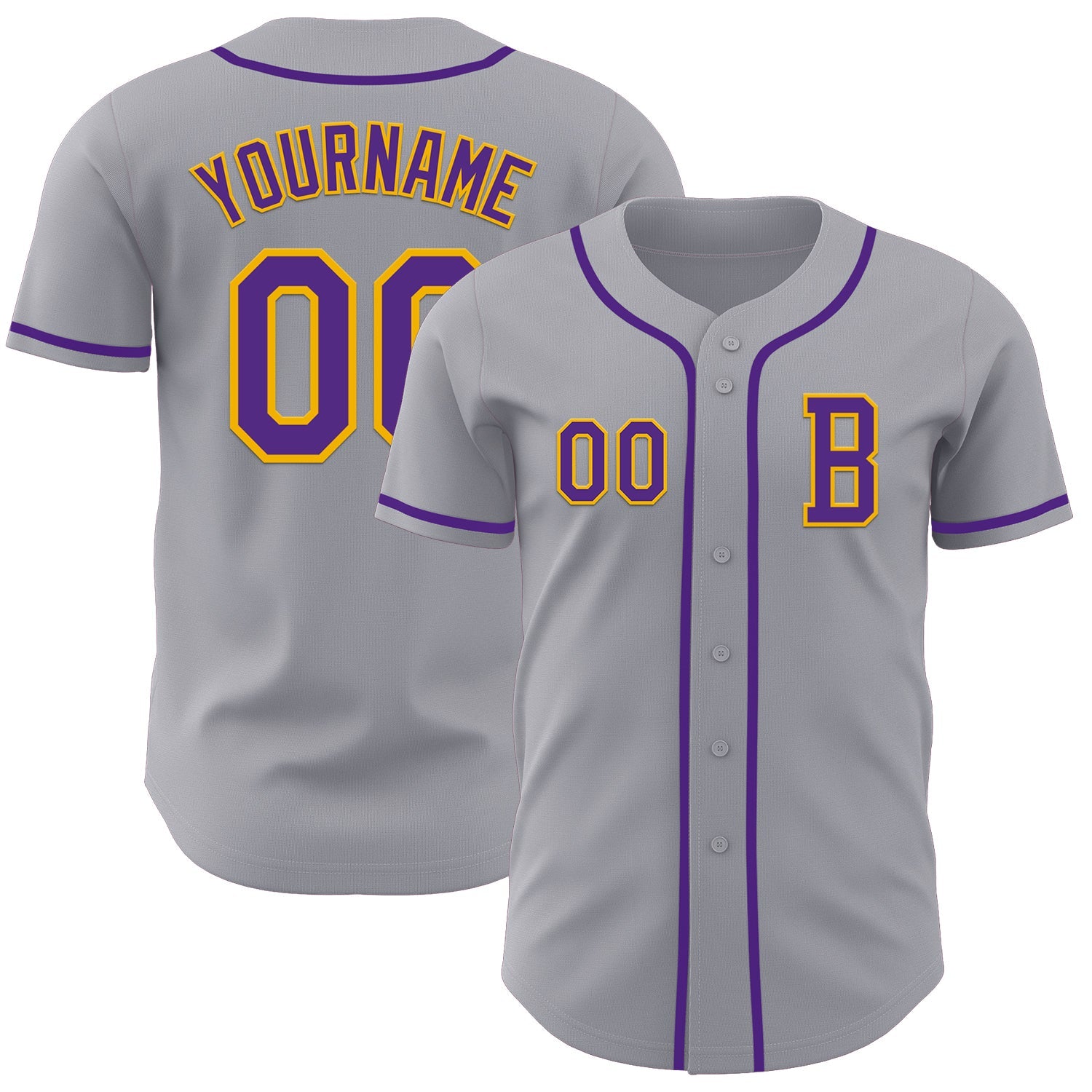 Custom Gray Purple-Gold Authentic Baseball Jersey - Sky-Custom