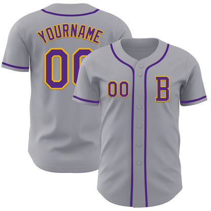 Custom Gray Purple-Gold Authentic Baseball Jersey - Sky-Custom
