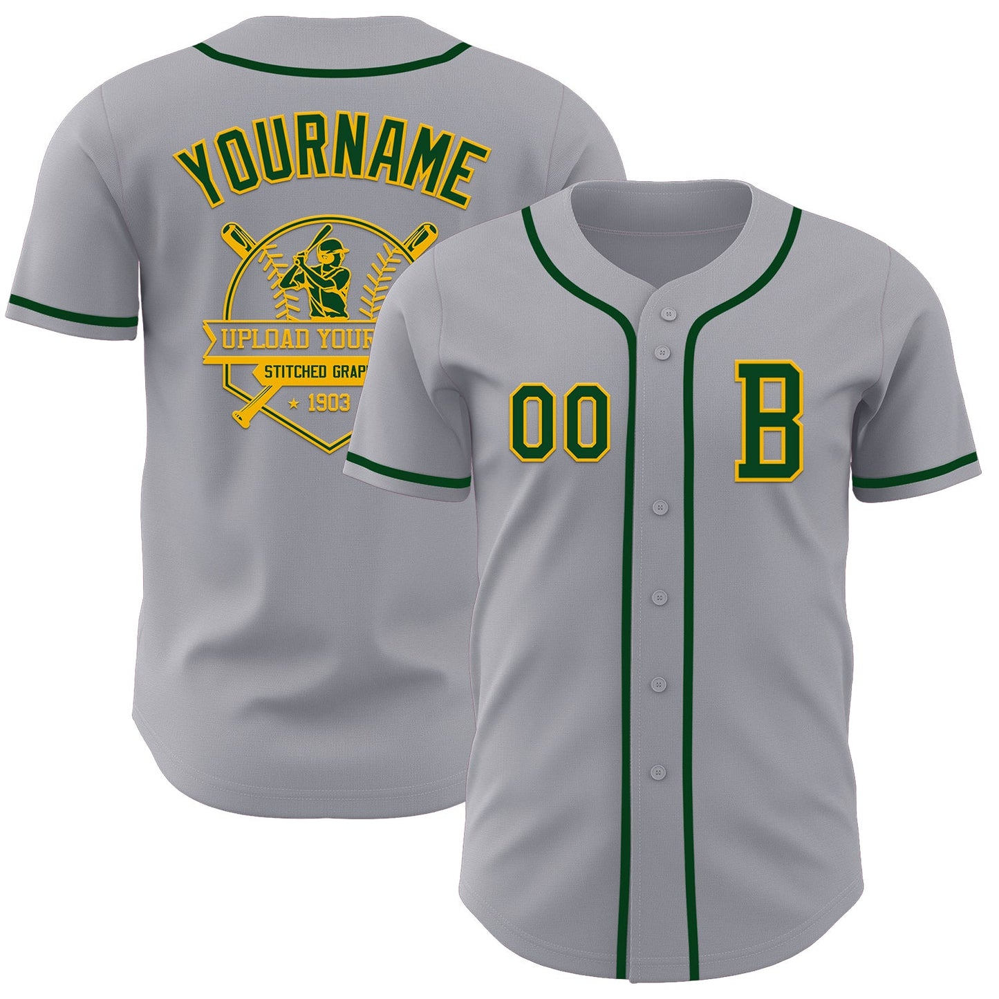 Custom Gray Green-Gold Authentic Baseball Jersey - Sky-Custom