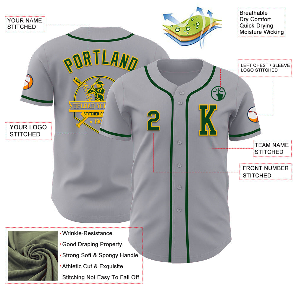 Custom Gray Green-Gold Authentic Baseball Jersey - Sky-Custom