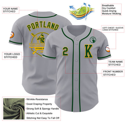 Custom Gray Green-Gold Authentic Baseball Jersey - Sky-Custom
