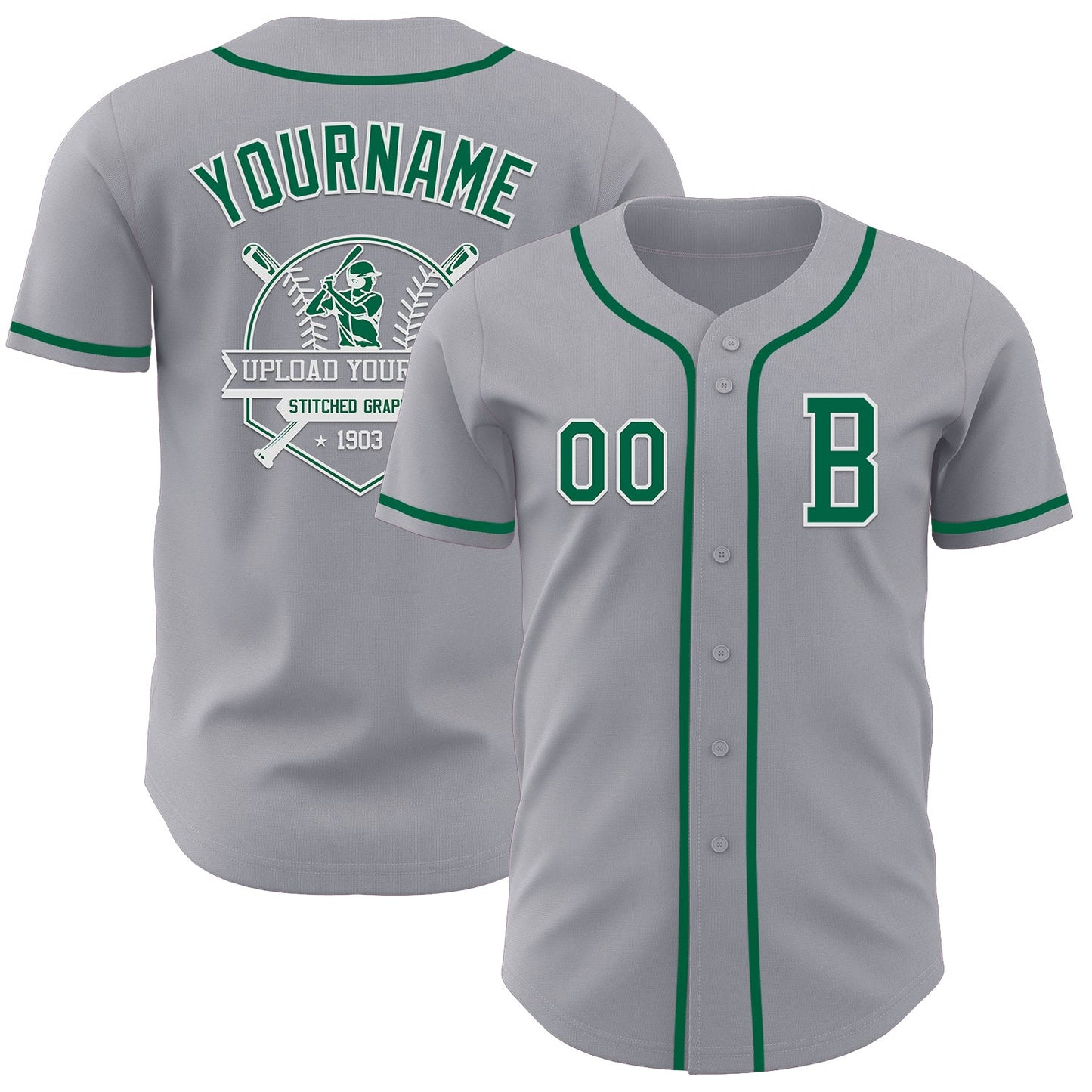 Custom Gray Kelly Green-White Authentic Baseball Jersey - Sky-Custom