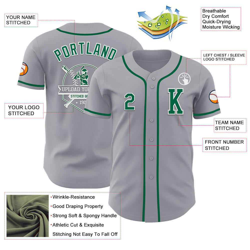 Custom Gray Kelly Green-White Authentic Baseball Jersey - Sky-Custom