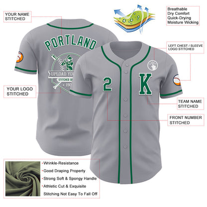 Custom Gray Kelly Green-White Authentic Baseball Jersey - Sky-Custom