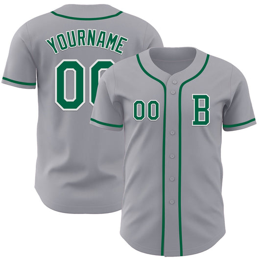 Custom Gray Kelly Green-White Authentic Baseball Jersey - Sky-Custom