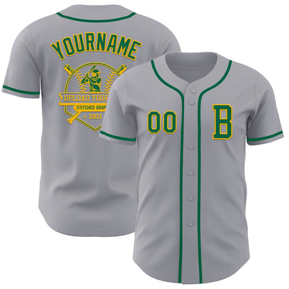 Custom Gray Kelly Green-Gold Authentic Baseball Jersey - Sky-Custom