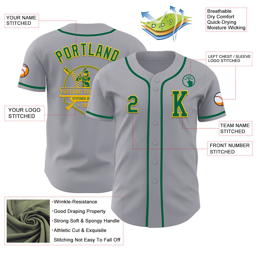Custom Gray Kelly Green-Gold Authentic Baseball Jersey - Sky-Custom