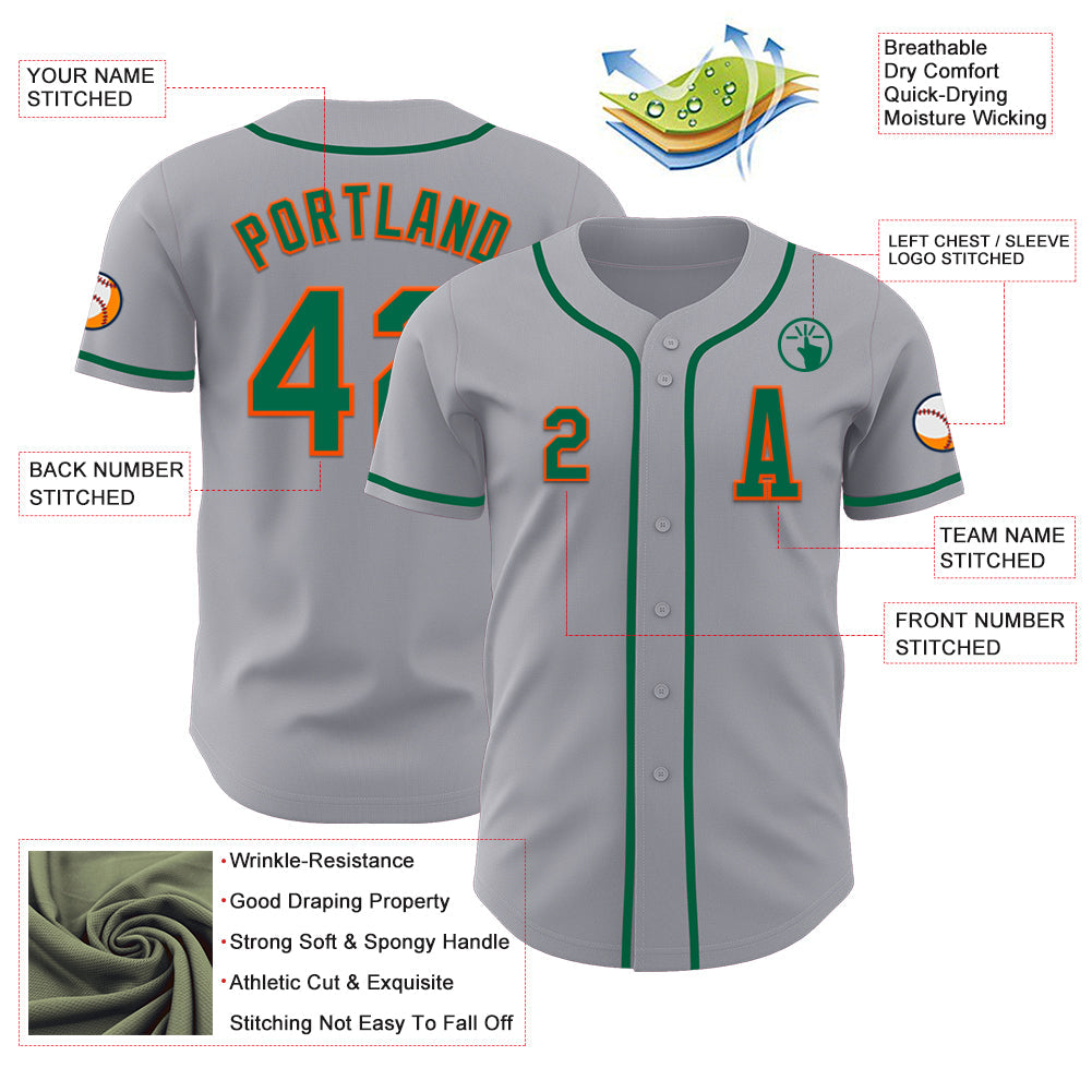 Custom Gray Kelly Green-Orange Authentic Baseball Jersey - Sky-Custom