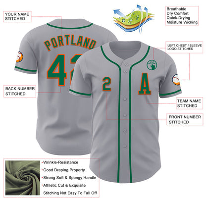 Custom Gray Kelly Green-Orange Authentic Baseball Jersey - Sky-Custom