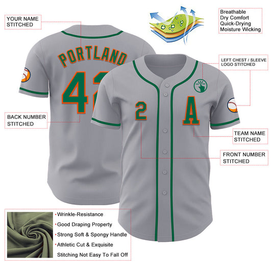 Custom Gray Kelly Green-Orange Authentic Baseball Jersey - Sky-Custom