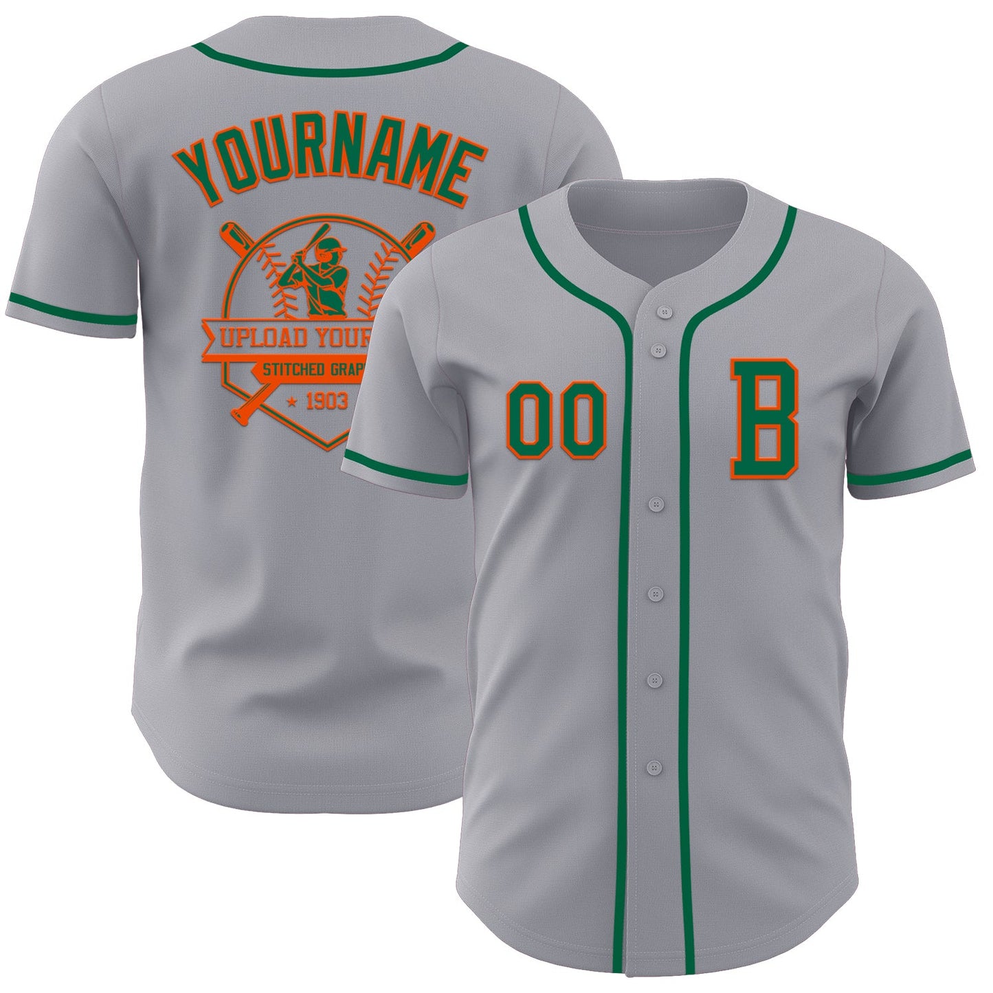 Custom Gray Kelly Green-Orange Authentic Baseball Jersey - Sky-Custom