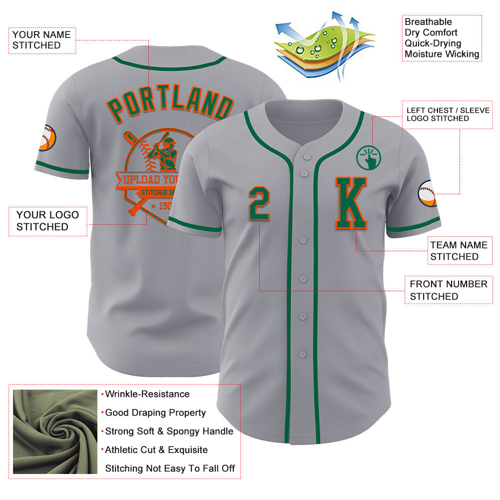 Custom Gray Kelly Green-Orange Authentic Baseball Jersey - Sky-Custom
