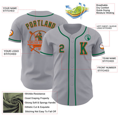 Custom Gray Kelly Green-Orange Authentic Baseball Jersey - Sky-Custom