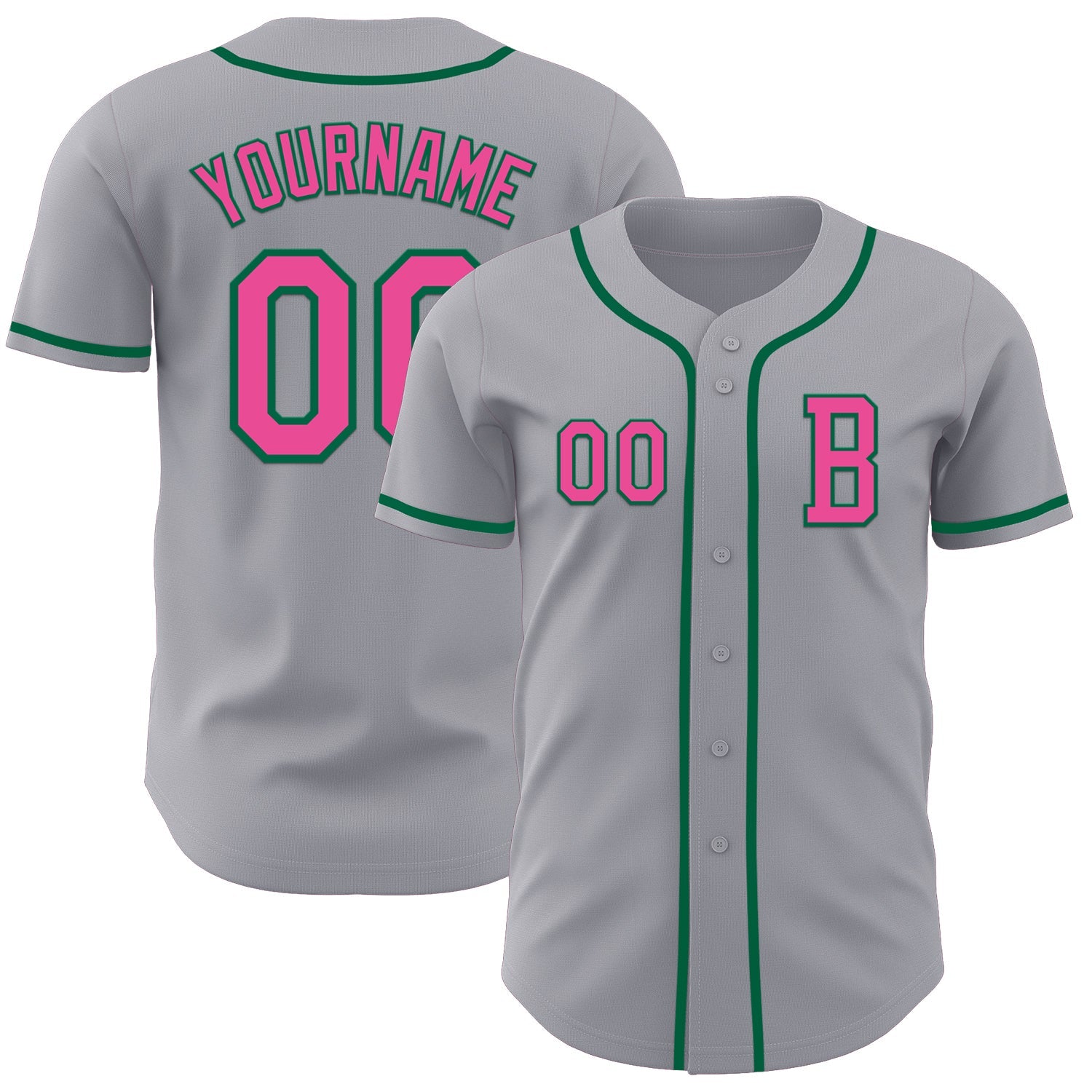 Custom Gray Pink-Kelly Green Authentic Baseball Jersey - Sky-Custom