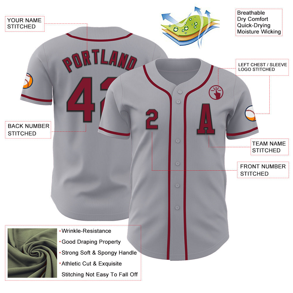 Custom Gray Crimson-Black Authentic Baseball Jersey - Sky-Custom