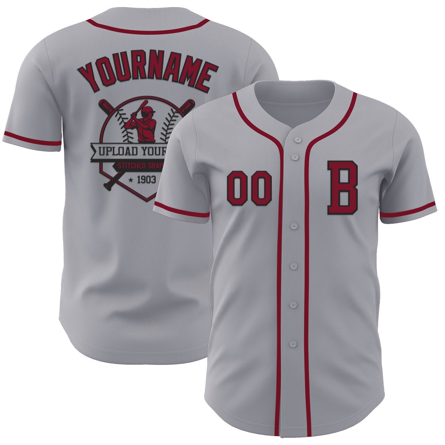 Custom Gray Crimson-Black Authentic Baseball Jersey - Sky-Custom