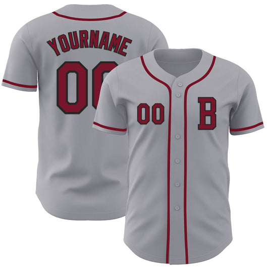 Custom Gray Crimson-Black Authentic Baseball Jersey - Sky-Custom