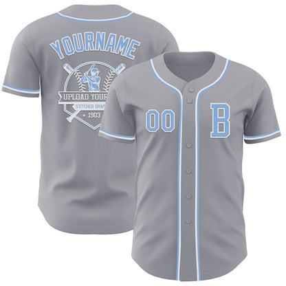 Custom Gray Light Blue-White Authentic Baseball Jersey - Sky-Custom