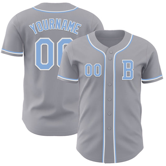 Custom Gray Light Blue-White Authentic Baseball Jersey - Sky-Custom