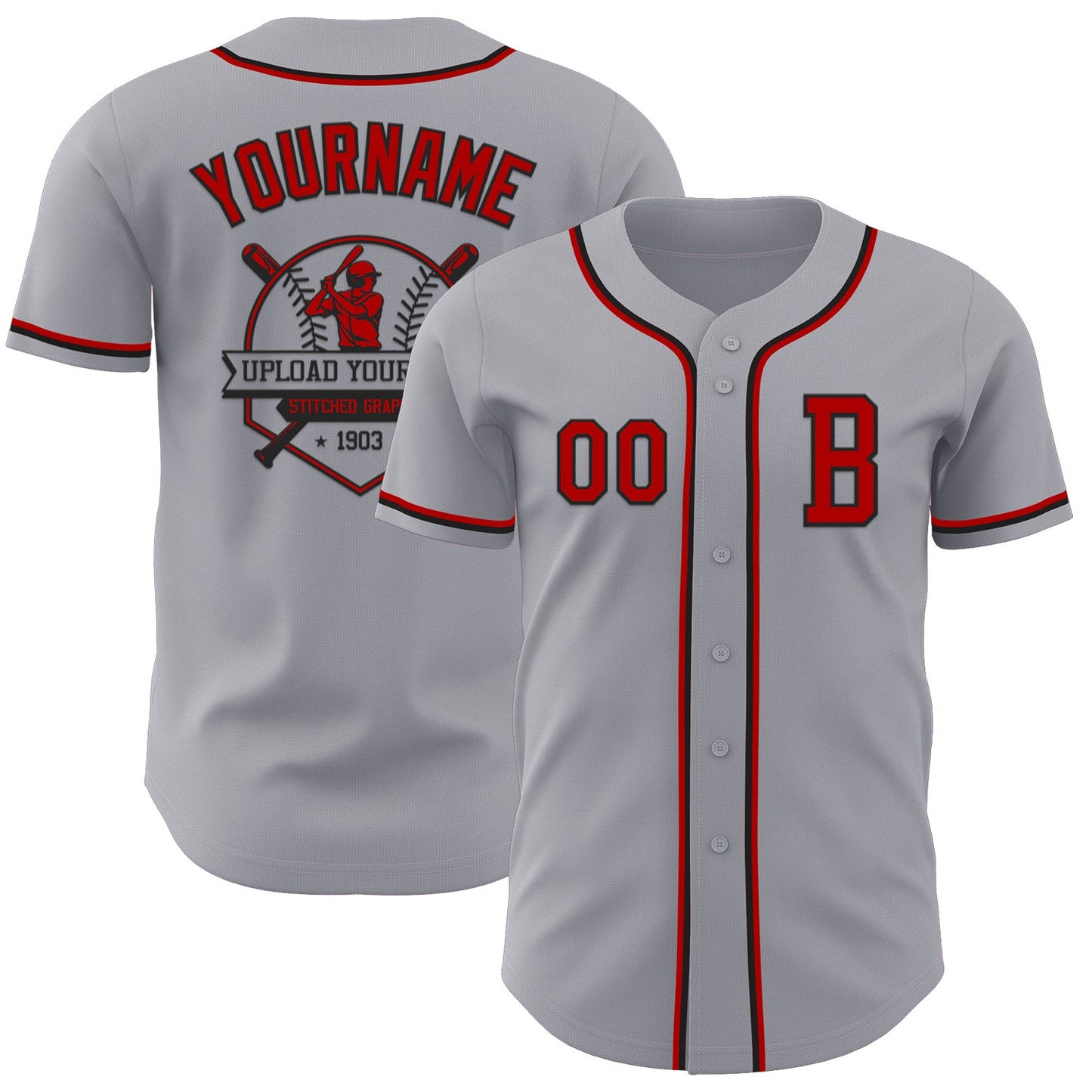 Custom Gray Red-Black Authentic Baseball Jersey - Sky-Custom