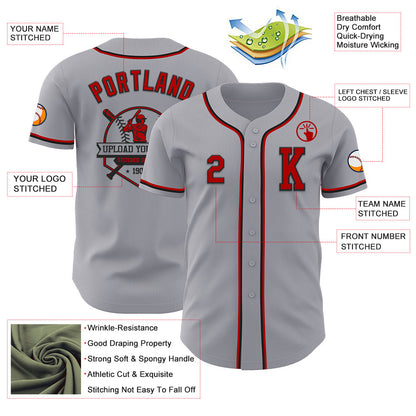 Custom Gray Red-Black Authentic Baseball Jersey - Sky-Custom