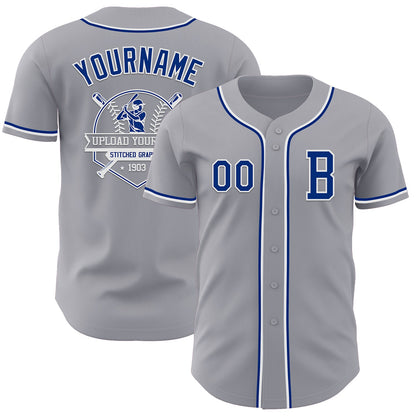 Custom Gray Royal-White Authentic Baseball Jersey - Sky-Custom