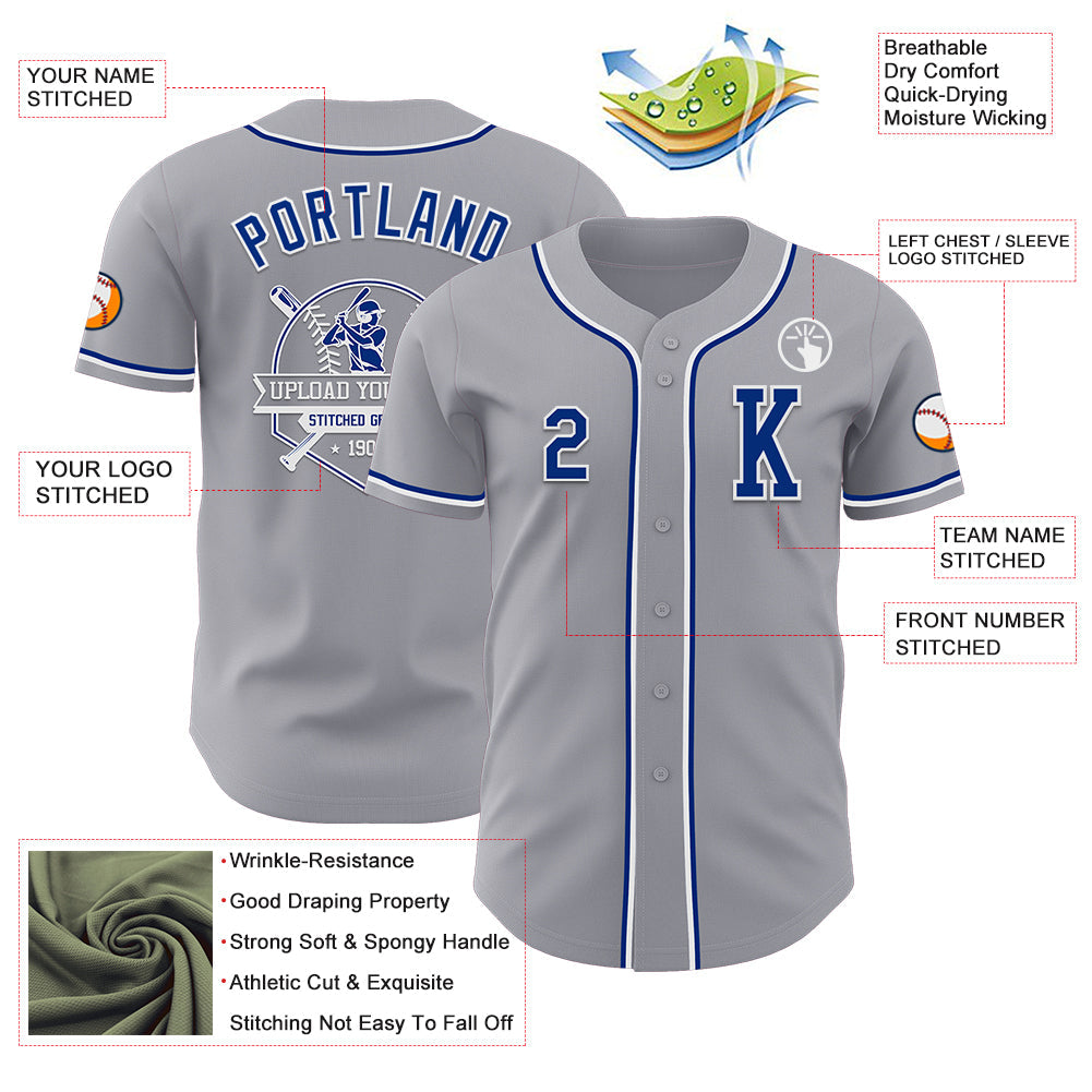 Custom Gray Royal-White Authentic Baseball Jersey - Sky-Custom