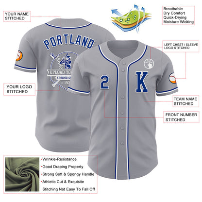 Custom Gray Royal-White Authentic Baseball Jersey - Sky-Custom