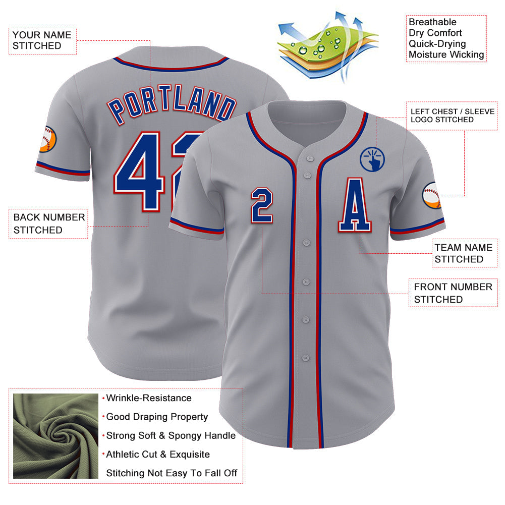Custom Gray Royal-Red Authentic Baseball Jersey - Sky-Custom