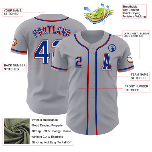 Custom Gray Royal-Red Authentic Baseball Jersey - Sky-Custom