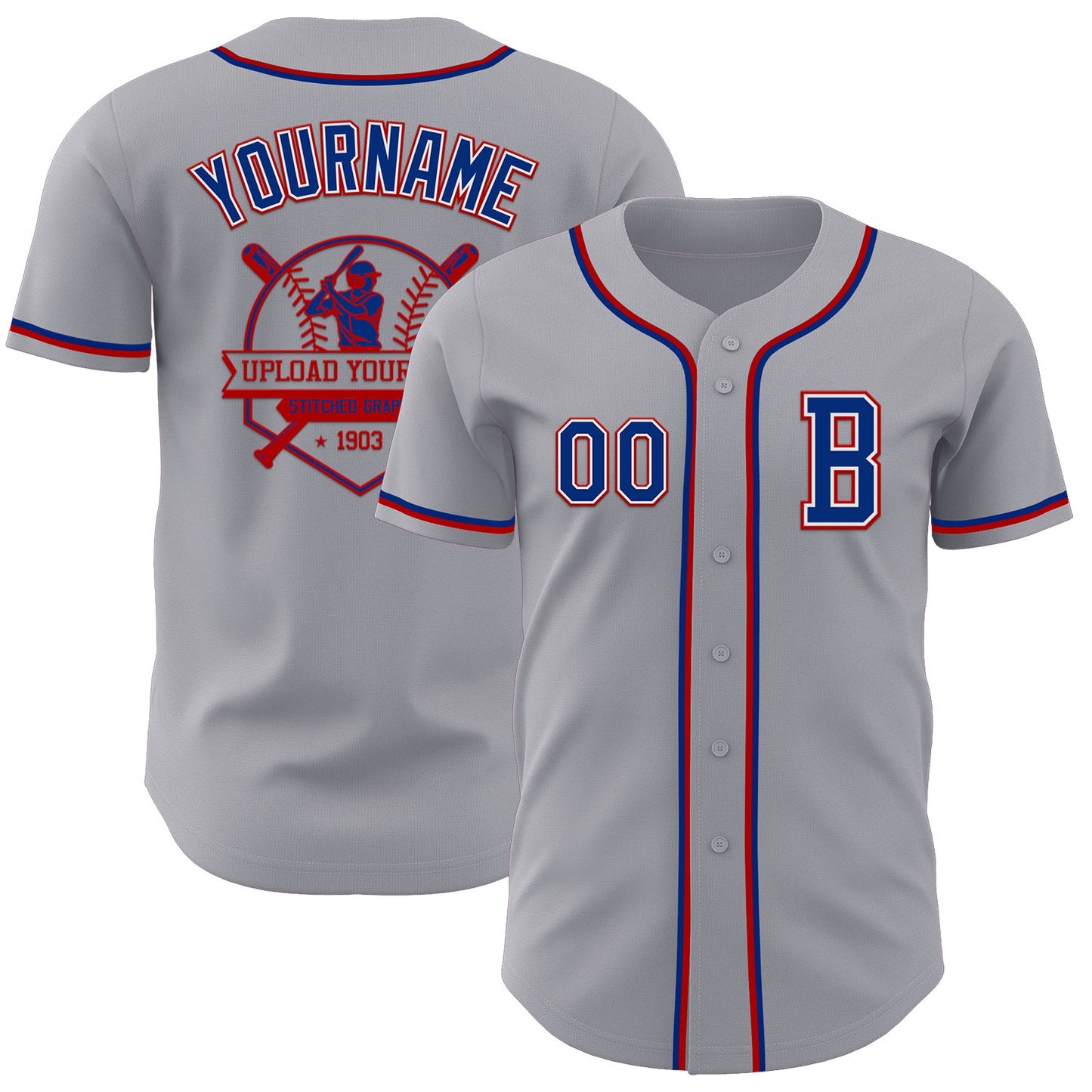 Custom Gray Royal-Red Authentic Baseball Jersey - Sky-Custom