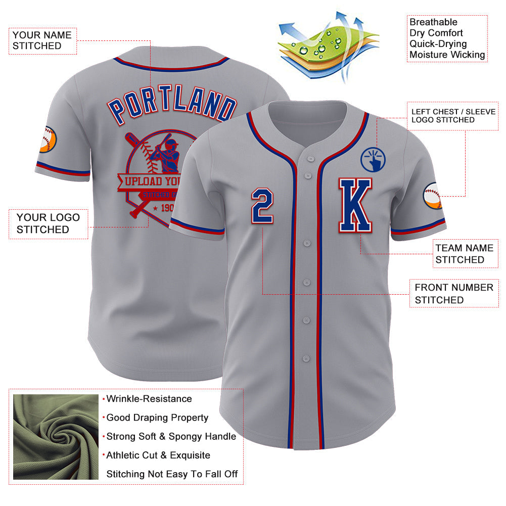 Custom Gray Royal-Red Authentic Baseball Jersey - Sky-Custom