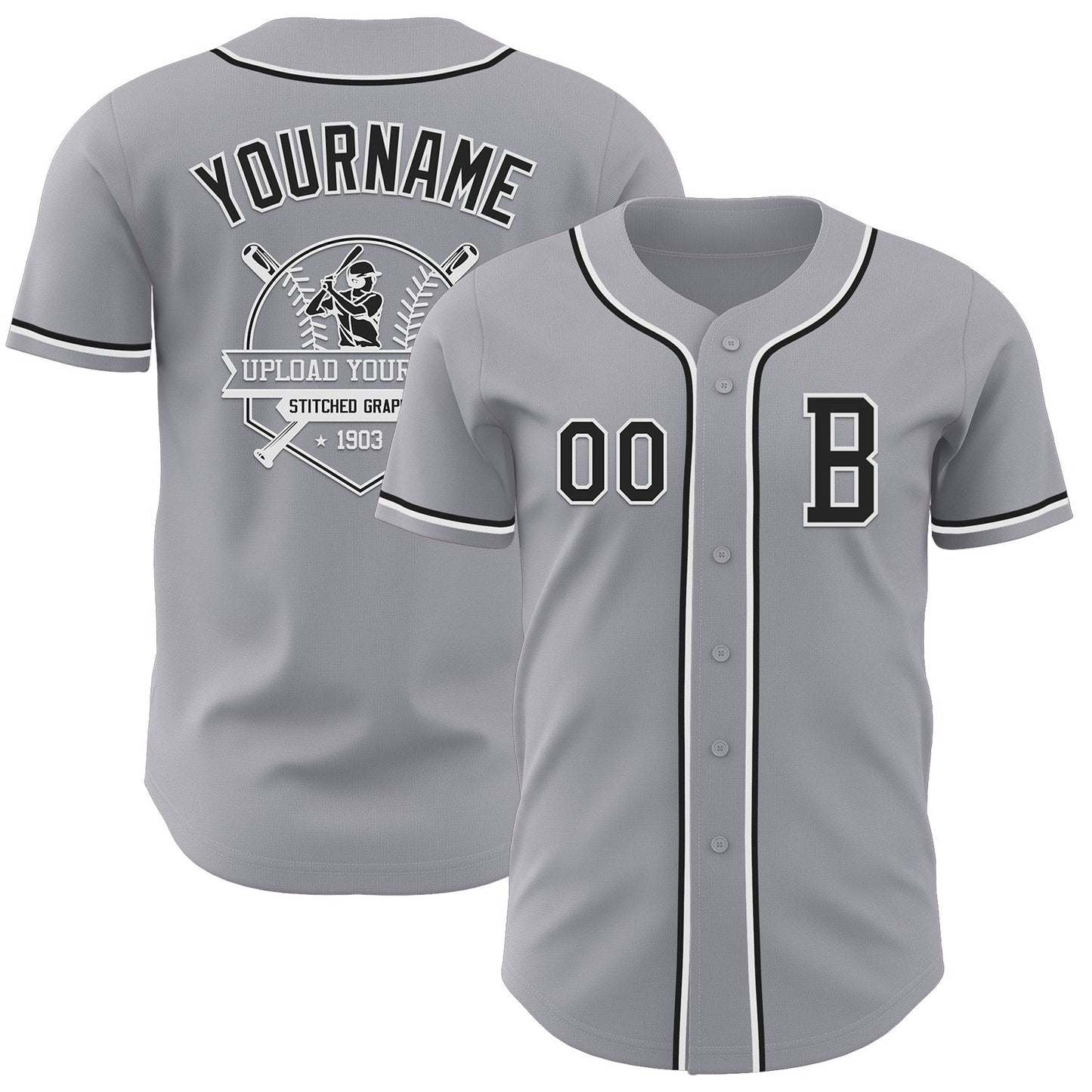 Custom Gray Black-White Authentic Baseball Jersey - Sky-Custom