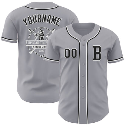 Custom Gray Black-White Authentic Baseball Jersey - Sky-Custom