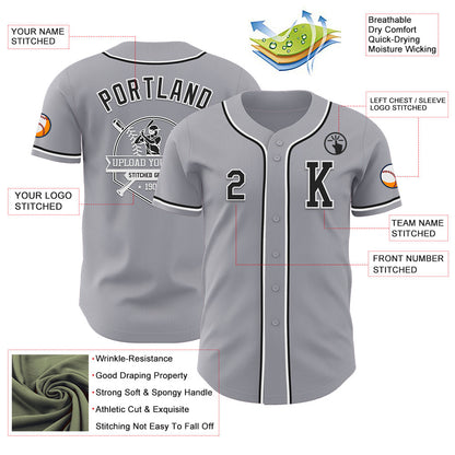 Custom Gray Black-White Authentic Baseball Jersey - Sky-Custom