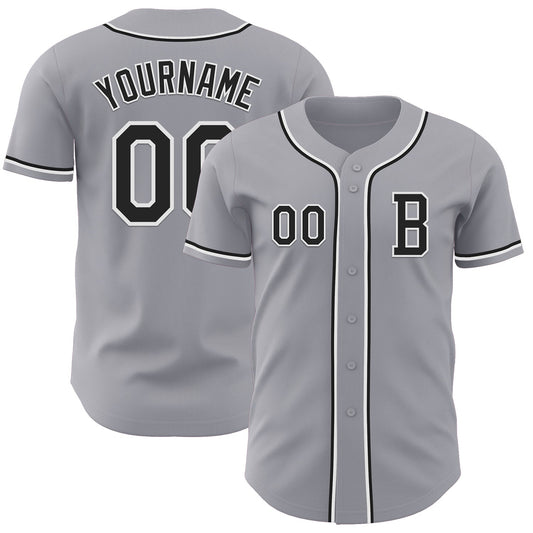 Custom Gray Black-White Authentic Baseball Jersey - Sky-Custom
