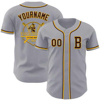 Custom Gray Brown-Gold Authentic Baseball Jersey - Sky-Custom