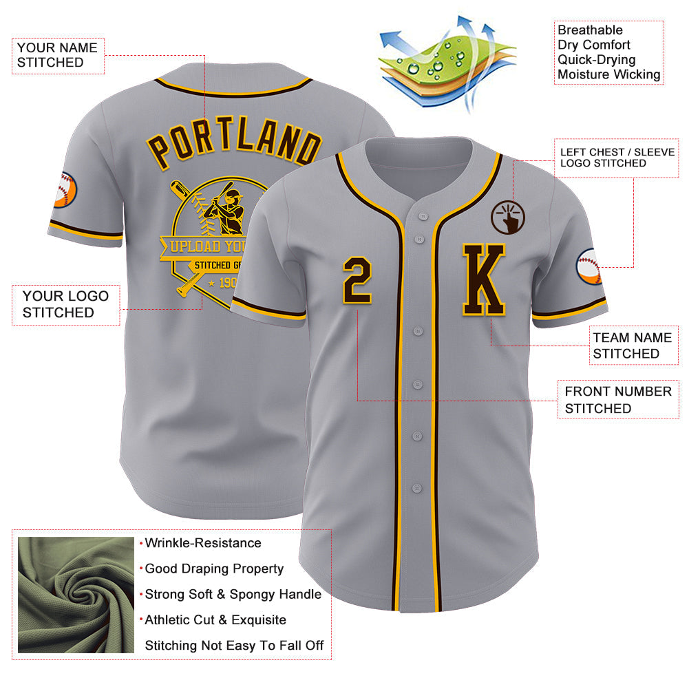 Custom Gray Brown-Gold Authentic Baseball Jersey - Sky-Custom