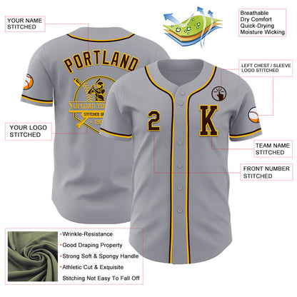 Custom Gray Brown-Gold Authentic Baseball Jersey - Sky-Custom