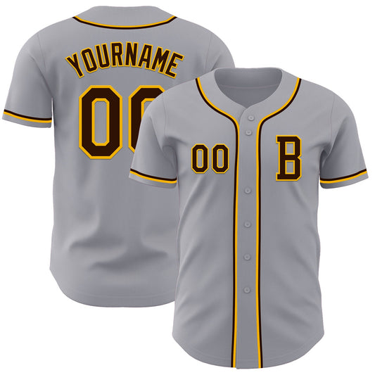 Custom Gray Brown-Gold Authentic Baseball Jersey - Sky-Custom